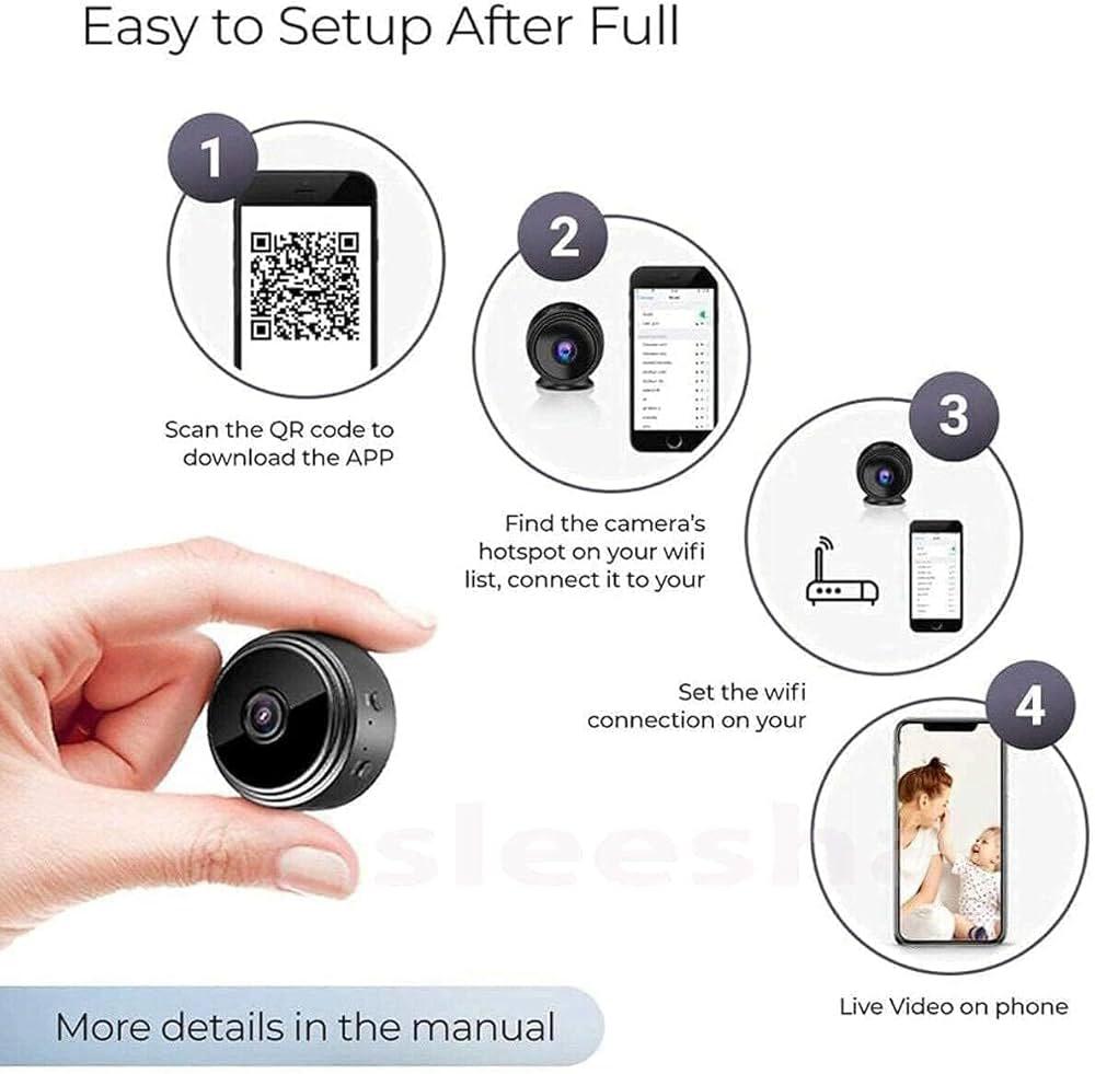 AB SmartEye Mini Wireless WiFi Security Camera | HD 1080p Indoor Video Recorder with Low Light Vision | Portable & Magnetic | Home, Office, and Baby Monitor